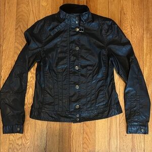 Banana Republic Black Vegan Leather Moto Jacket Size Stretch Petite XS